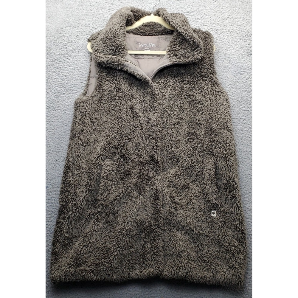 Calvin Klein Vest Womens‎ Medium Brown Performance Wind Protection Inside Zip Up